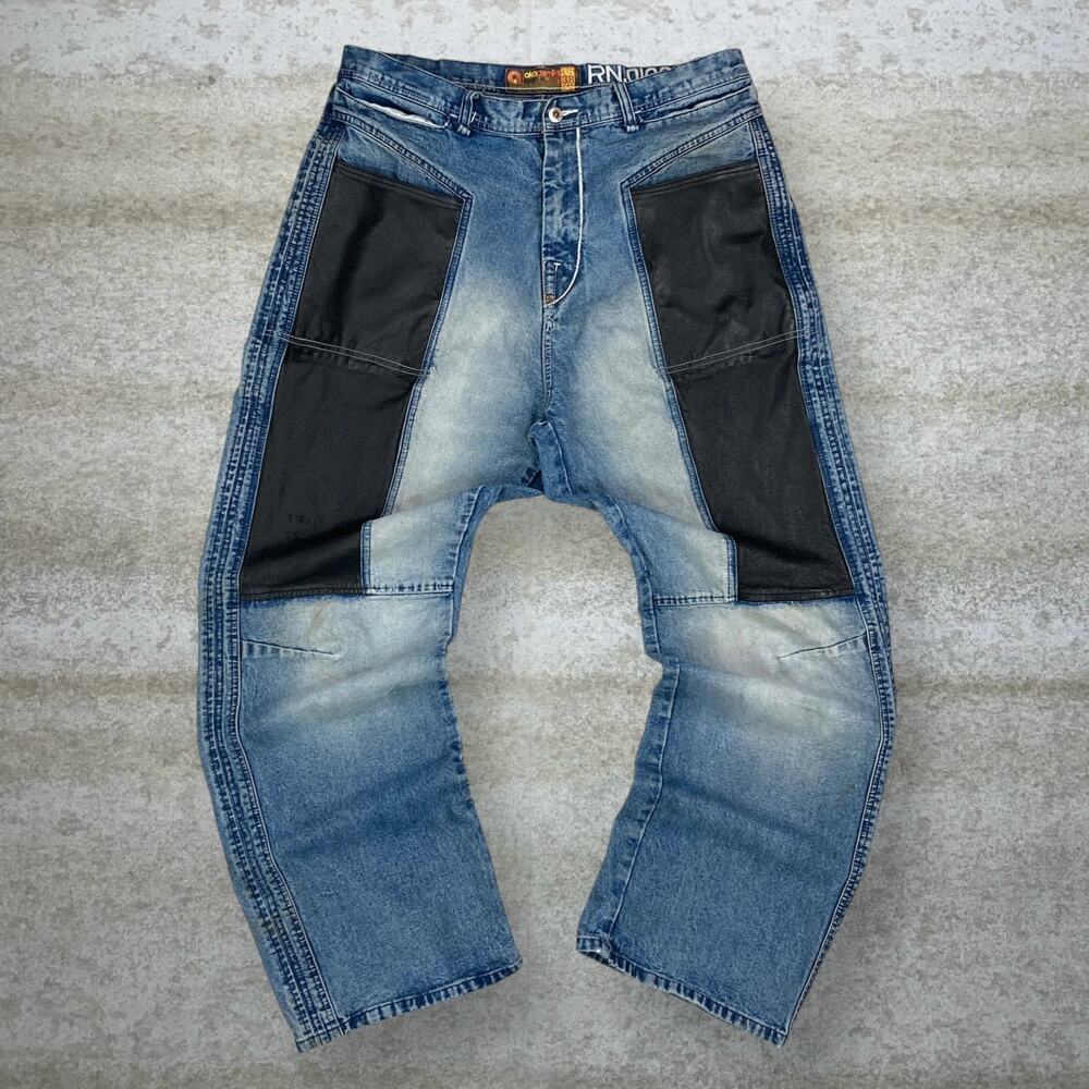 Vintage Y2K Akademiks Skater Jeans 38x32 Baggy Wide Medium Wash Double Knees